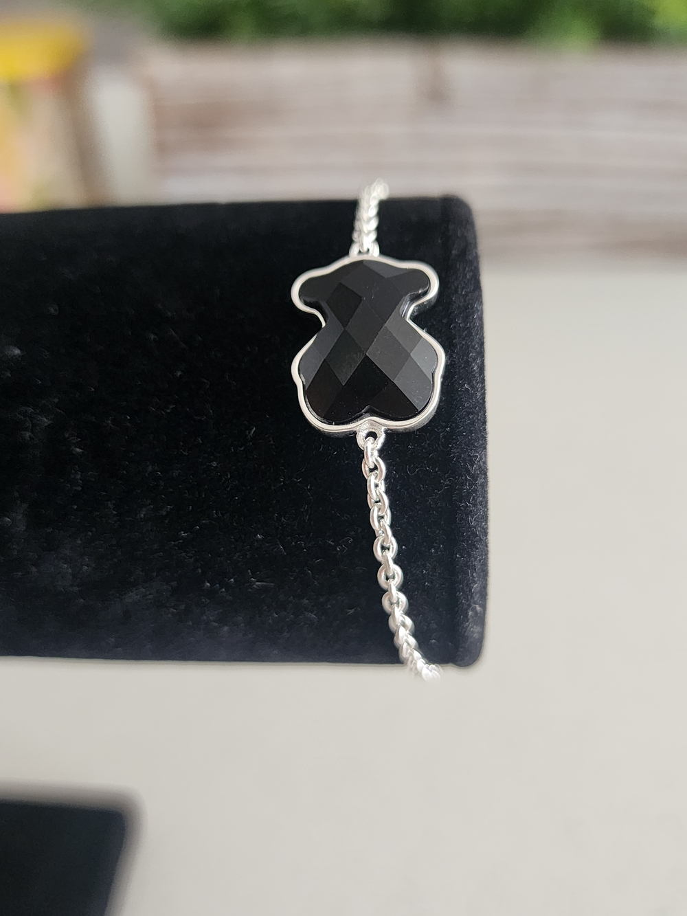 Tous Silver Bracelet with Black Faceted Teddy Bear Charm